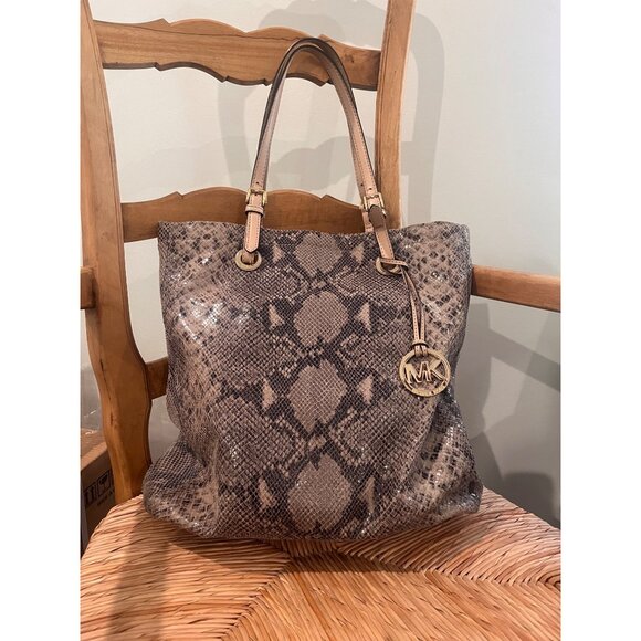 Michael Kors Snakeskin Embossed Leather Tote Shopper Bag - Picture 1 of 10